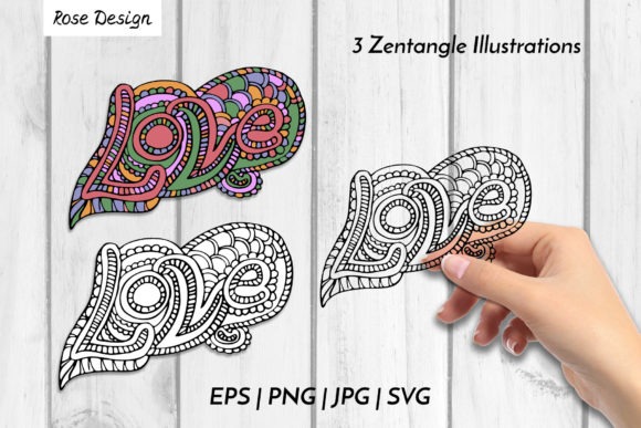 Zentangle Lettering Love SVG: Romantic Illustrations & Graphics